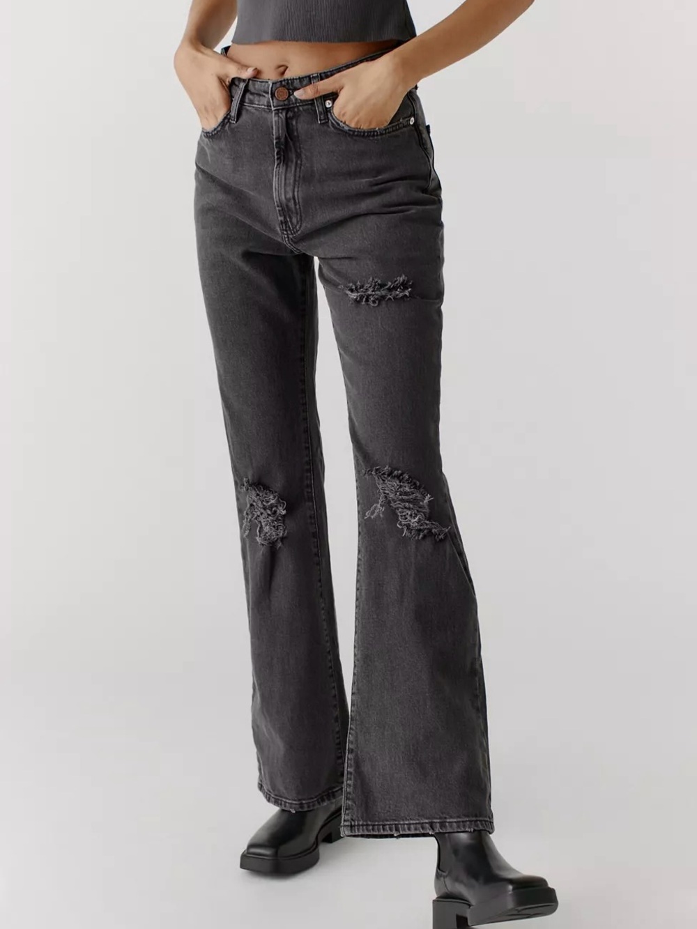BDG Urban Outfitters Black Stretch High Rise Flare Distressed Jeans